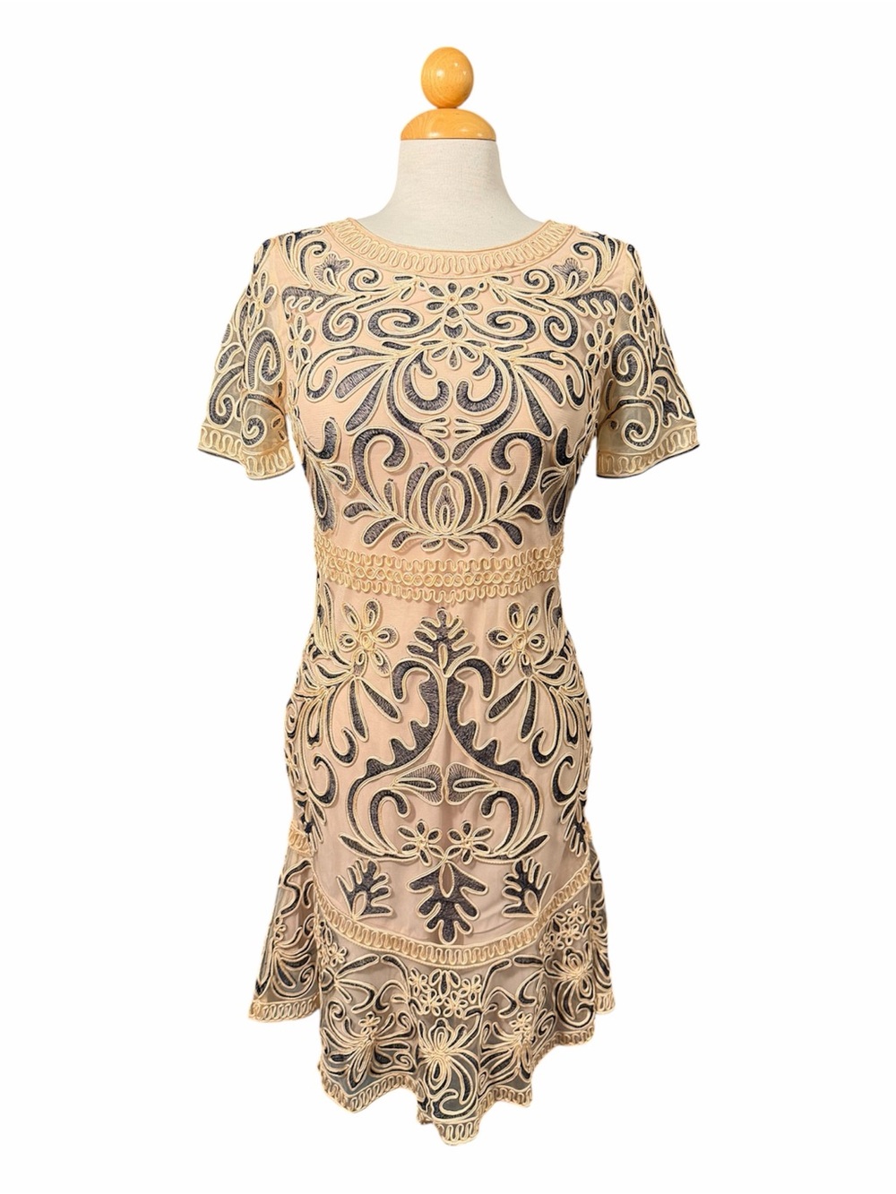 Gorgeous Beige Midi Dress with Dark Embroidered Motif